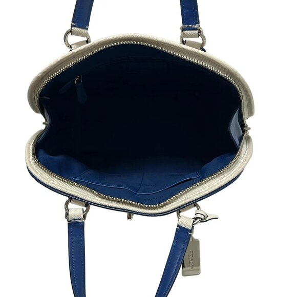 COACH Prince Street Satchel Perforated Leather Cream Blue Leather - - Picture 6 of 9